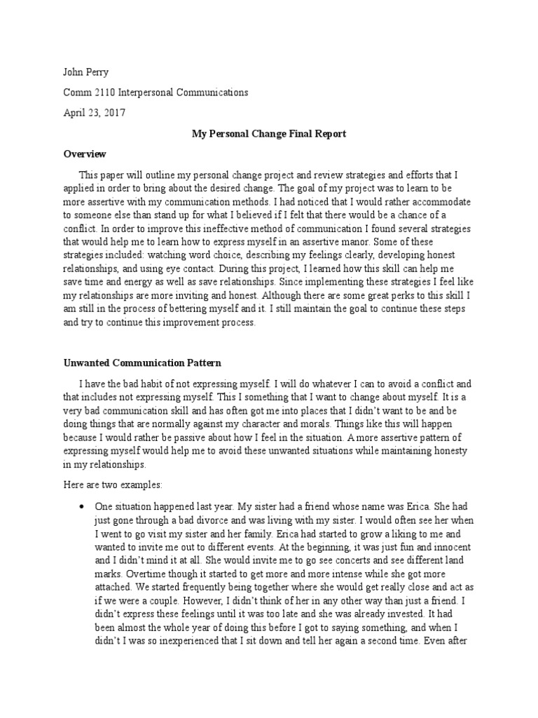Progect Change Final | PDF | Interpersonal Communication | Friendship