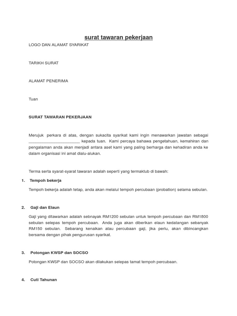 Surat Tawaran Kerja Pdf