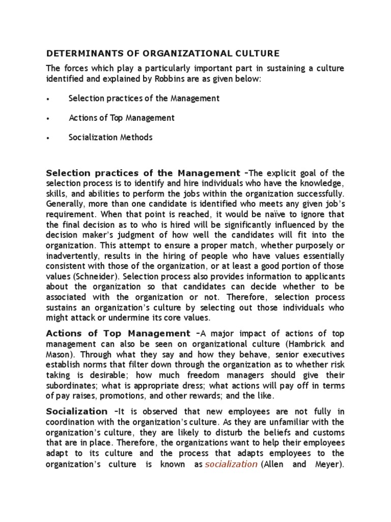 Determinants of Organizational Culture | PDF | Socialization ...