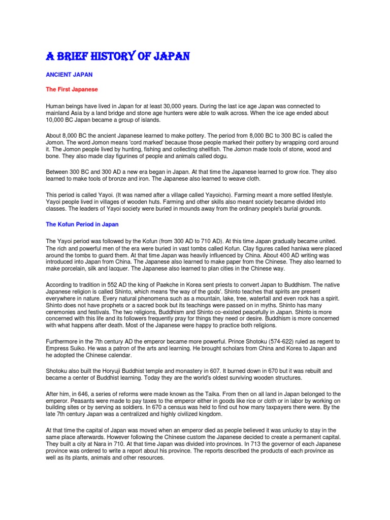 Brief History of Japan PDF Empire Of Japan Shinto