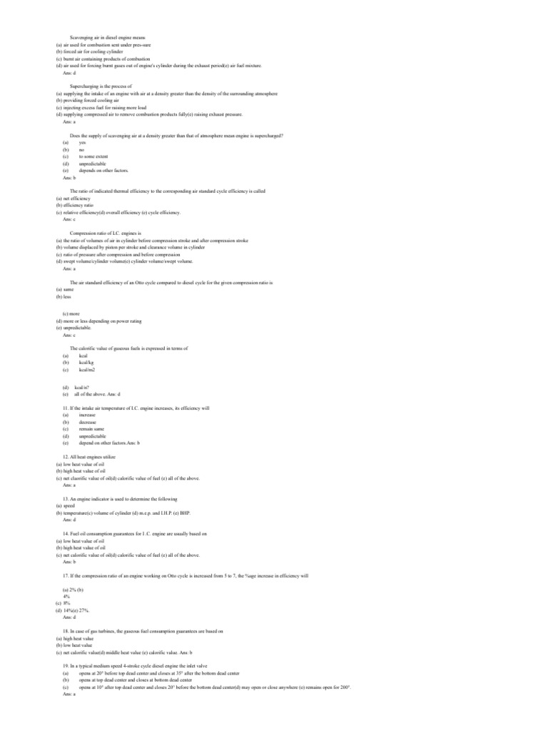 Automotive Engines Multiple Choice Question and Answer PDF Internal