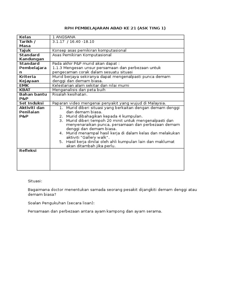 Contoh RPH Pembelajaran Abad Ke 21 (Ask) Patern Recognition | PDF