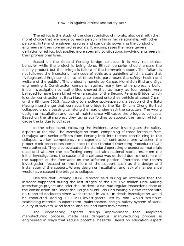 Ethical and Safety Act PDF Safety Occupational Safety And Health