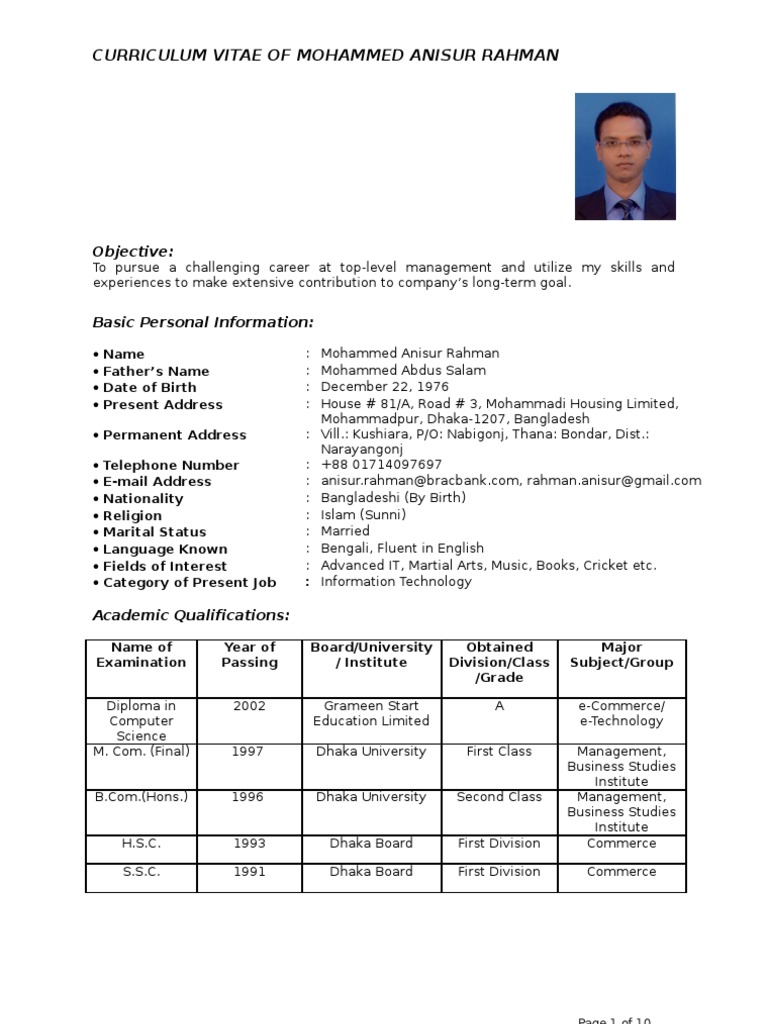 18 Elegant Curriculum Vitae Bangladesh - picture