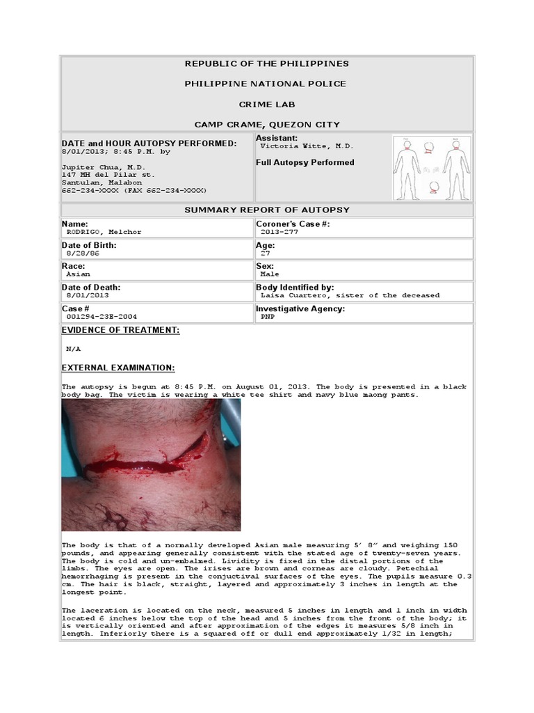 SOCO Written Report PDF Autopsy Respiratory Tract