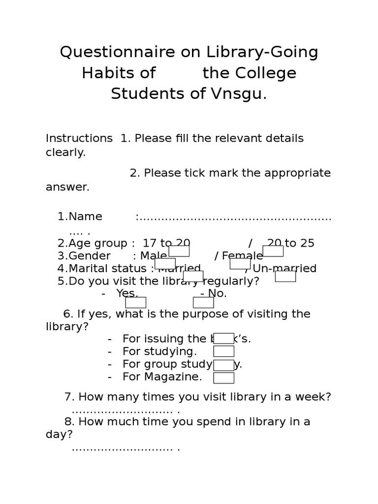 Questionnaire on Library