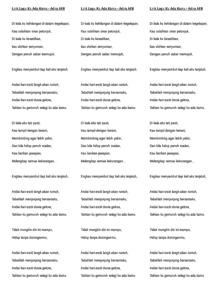 Lirik Lagu Ku Ada Kamu Pdf