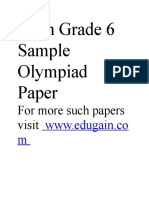 Math Grade 6 Sample Olympiad Paper: For More Such Papers Visit