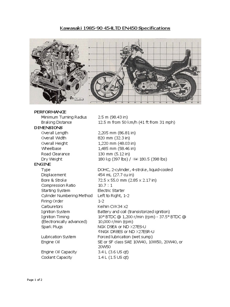 Kawasaki 454 LTD Specs (1985-1990) | PDF | Ignition System