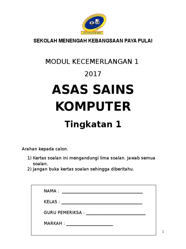 Contoh Kertas Soalan Ask Tingkatan 1  CayleerosBeltran