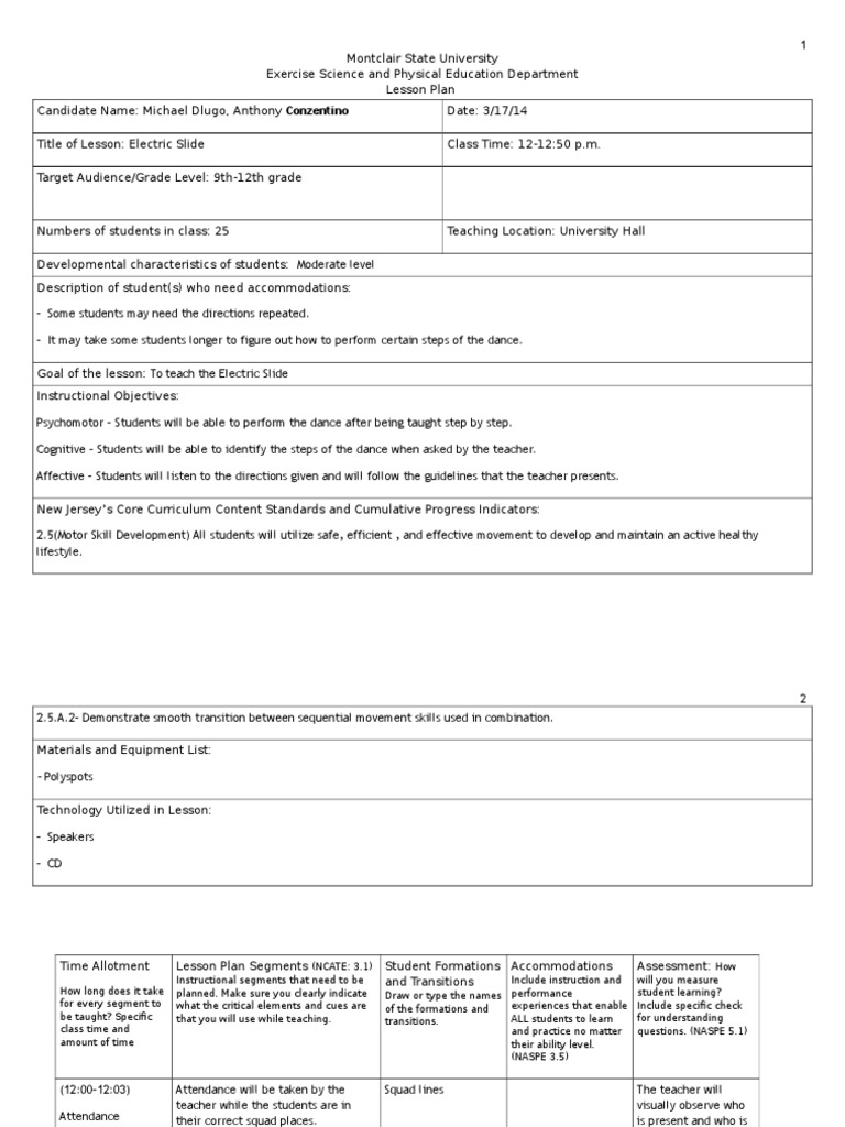 The Electric Slide PDF Lesson Plan Physical Education