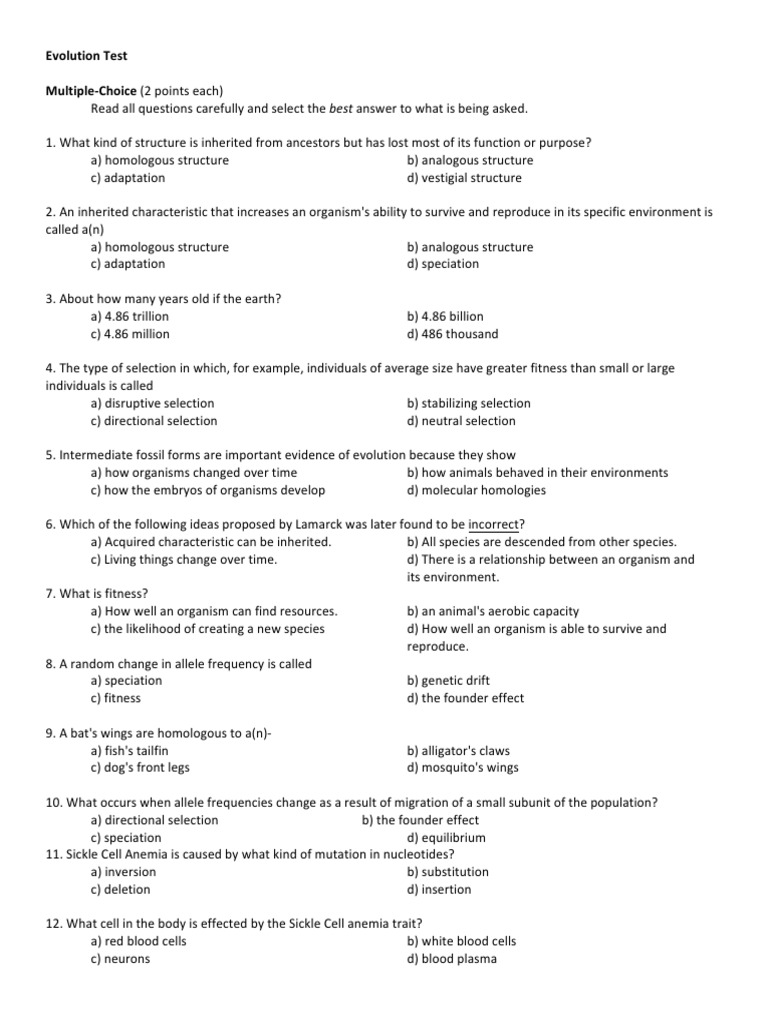 Evolution Unit Test - Applied | PDF | Social Science | Science ...