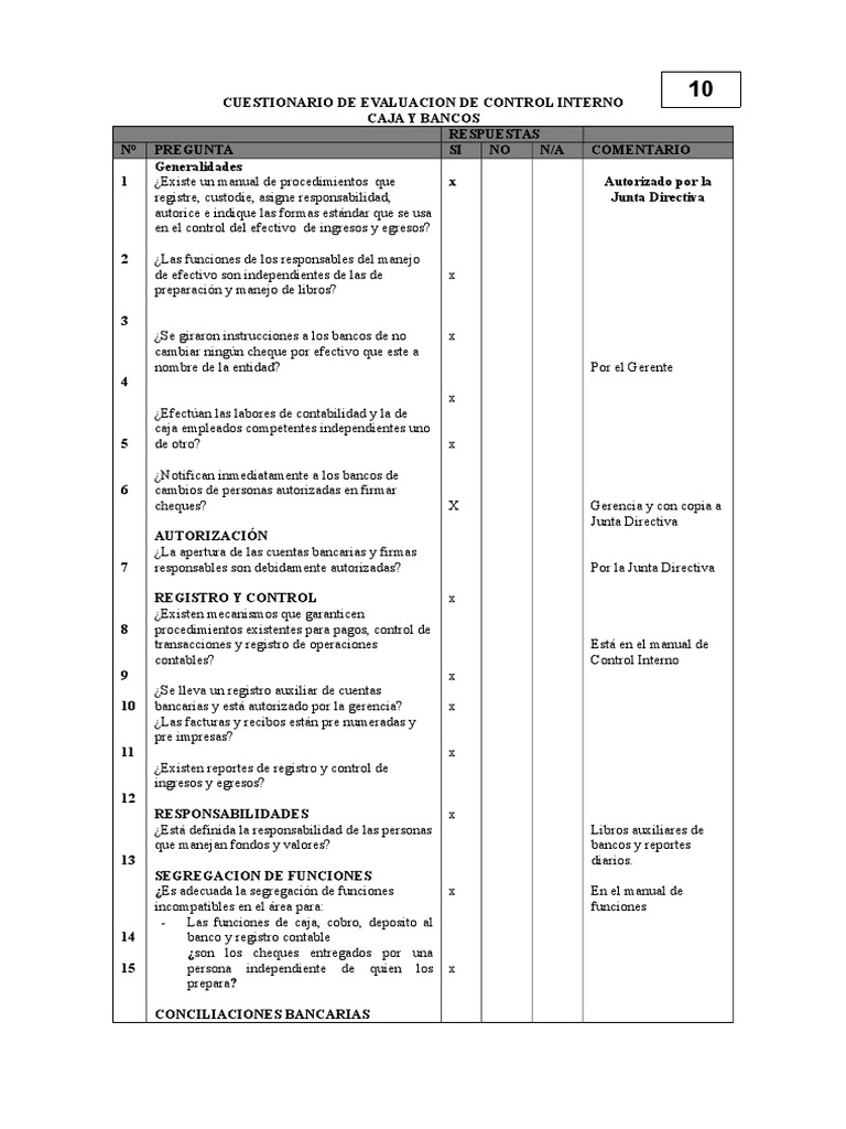 Cuestionario de Control Interno Financiero | PDF | Contabilidad | Cheque