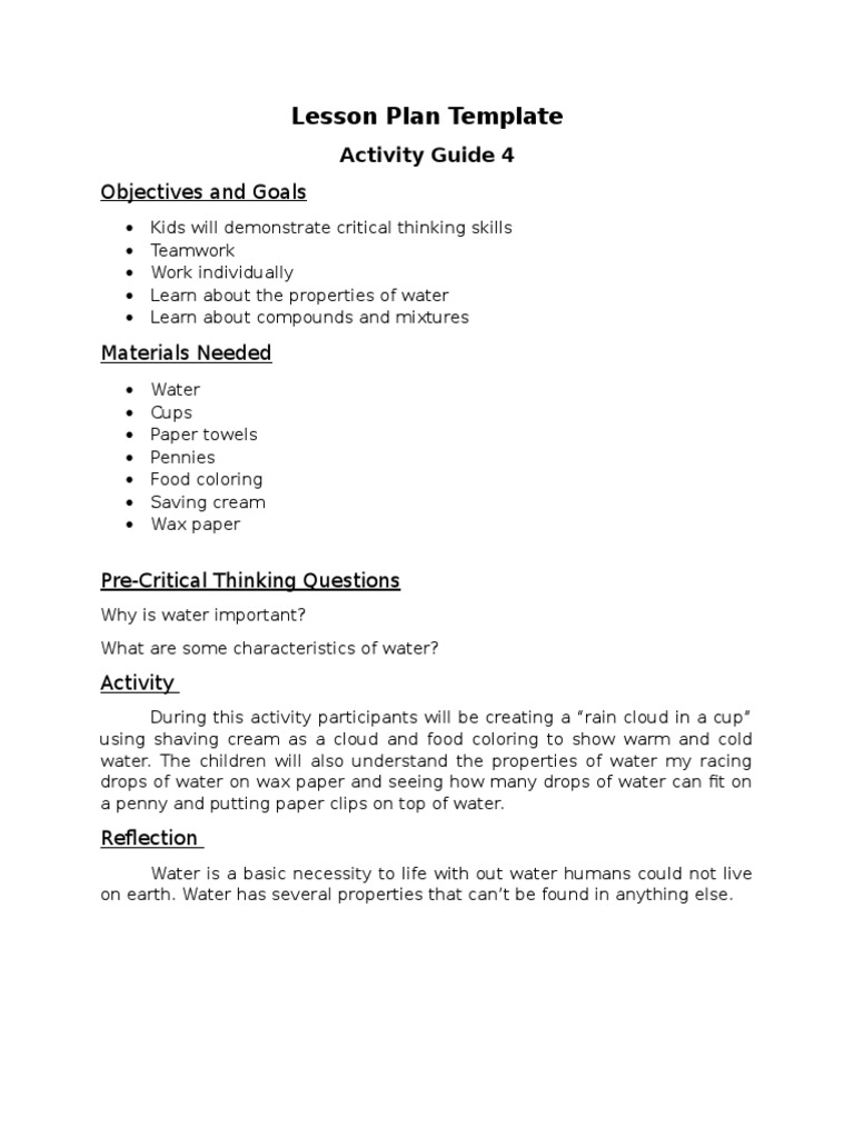 Lesson Plan Template: Objectives and Goals | PDF