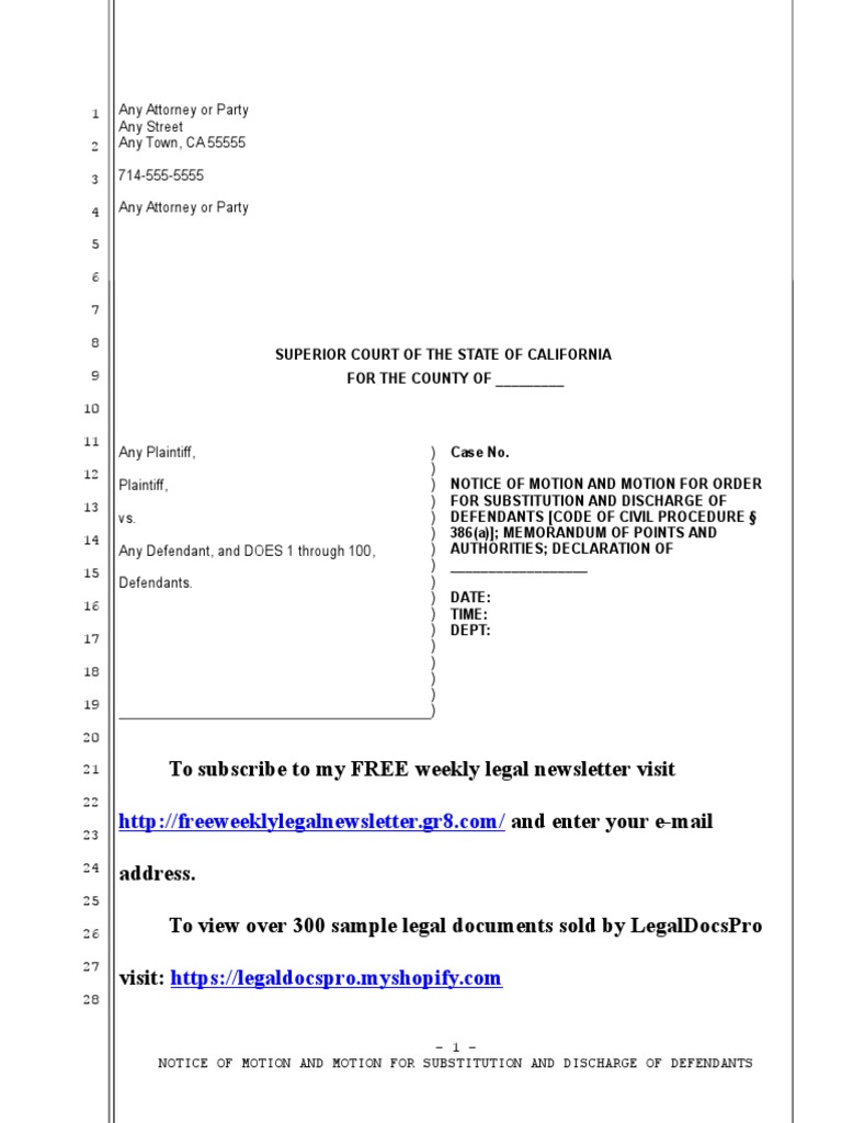 Sample motion for discharge and substitution of parties under ccp