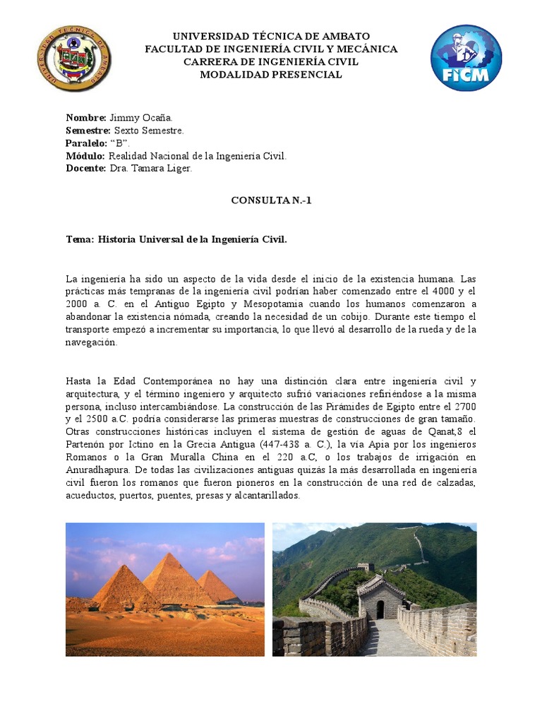 HISTORIA UNIVERSAL DE LA INGENIERÍA CIVIL Ingeniero