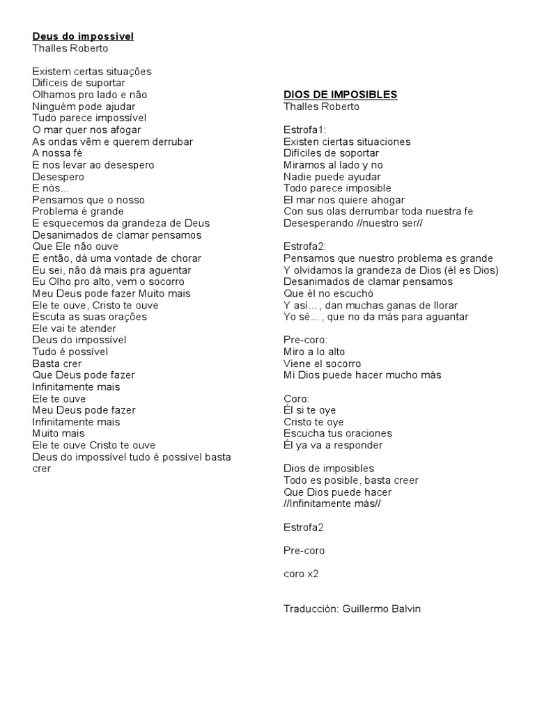 Deus Do Impossivel - Dios de Lo Imposible - Thalles Roberto - Letra