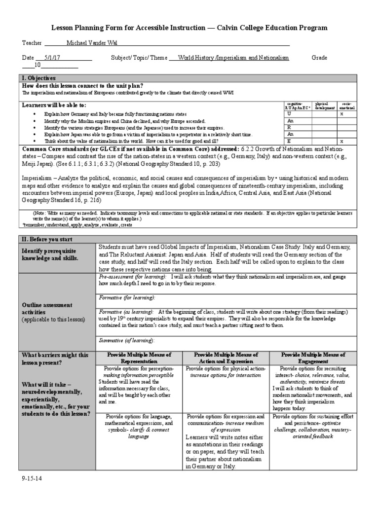 10th Grade World History Lesson | PDF | Imperialism | Nationalism