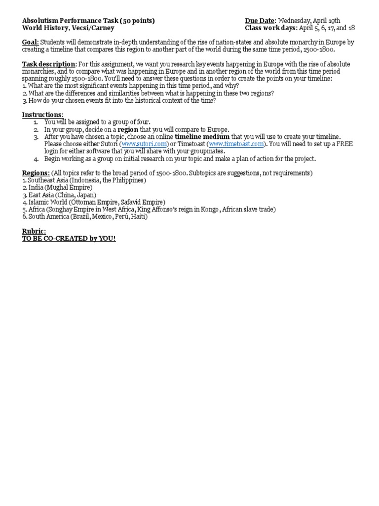 Timeline Performance Task | PDF
