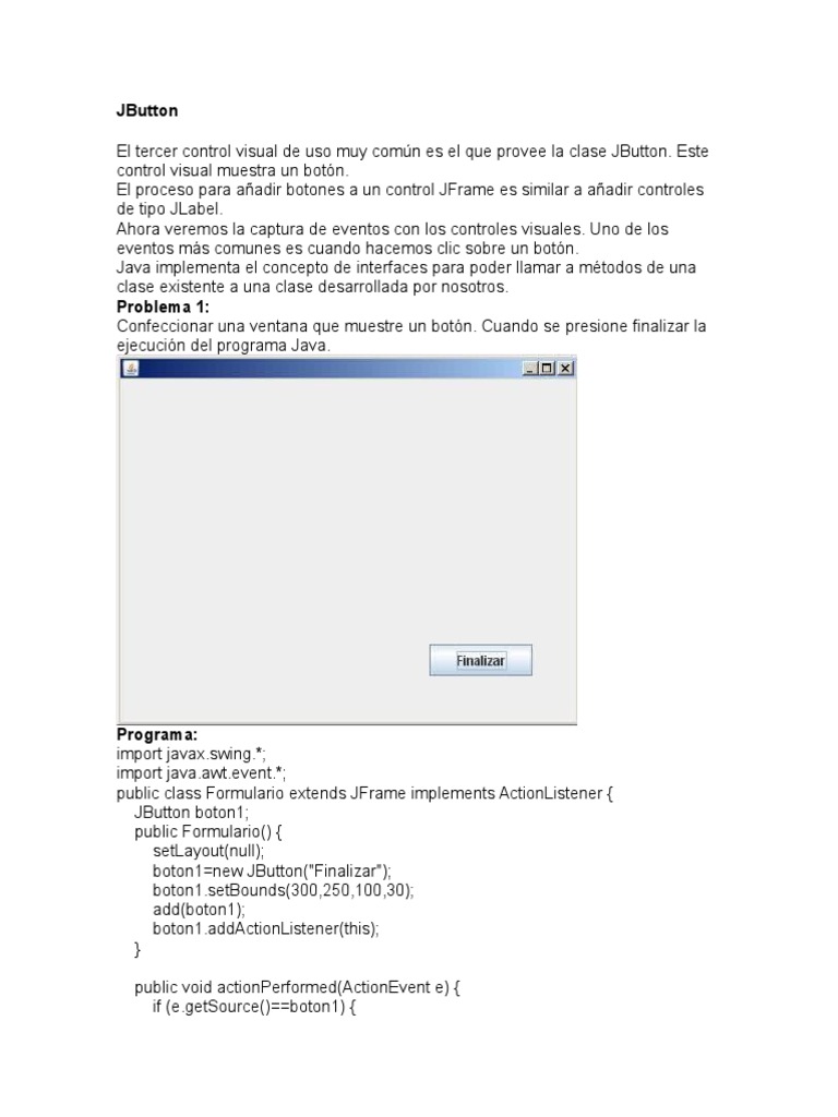 J Button | PDF | Java (lenguaje de programación) | Clase (Programación ...