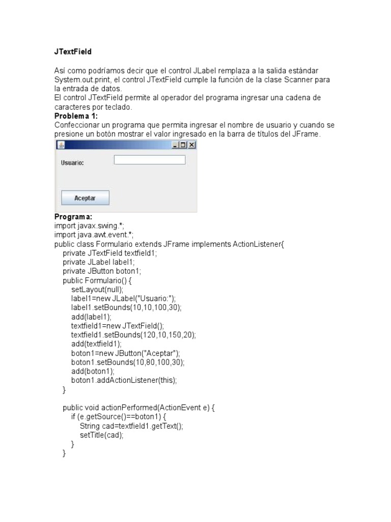 J Text Field | PDF | Cadena (informática) | Java (lenguaje de programación)