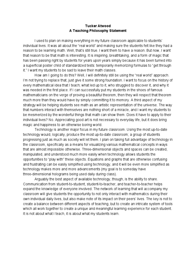 Inspiring Math Teaching Philosophy Statement | PDF | Theorem | Teaching ...