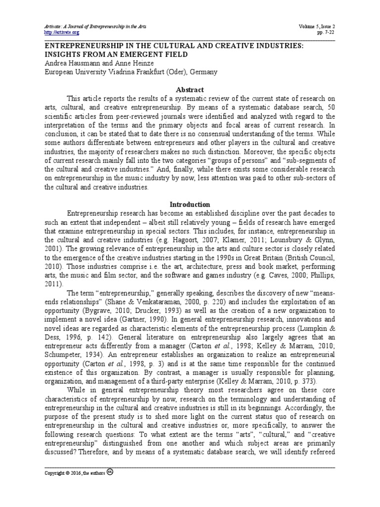 Entrepreneurship in The Cultural and Creative Industries | PDF ...