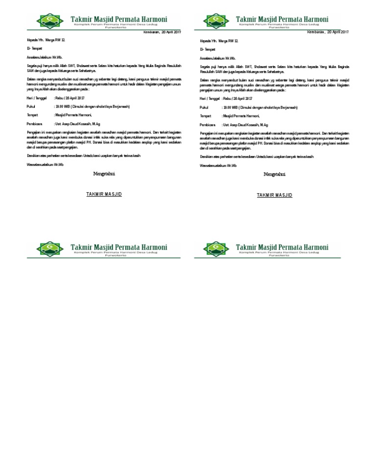 Contoh Surat Undangan Masjid | PDF