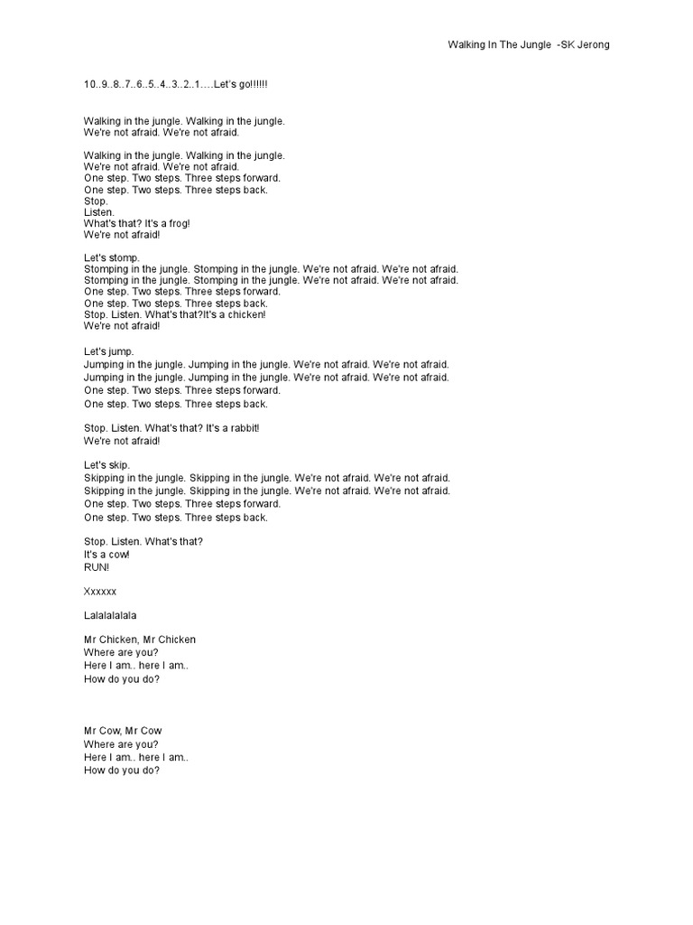 Lyrics - Walking in the Jungle