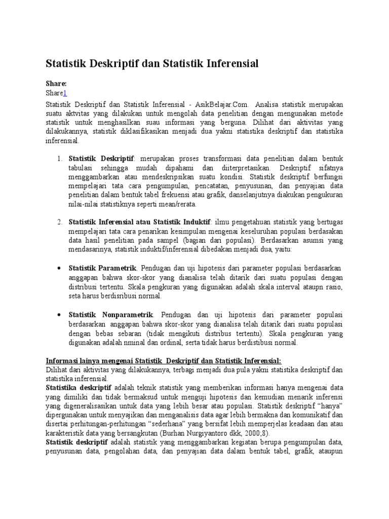 Statistik Deskriptif Dan Statistik Inferensial