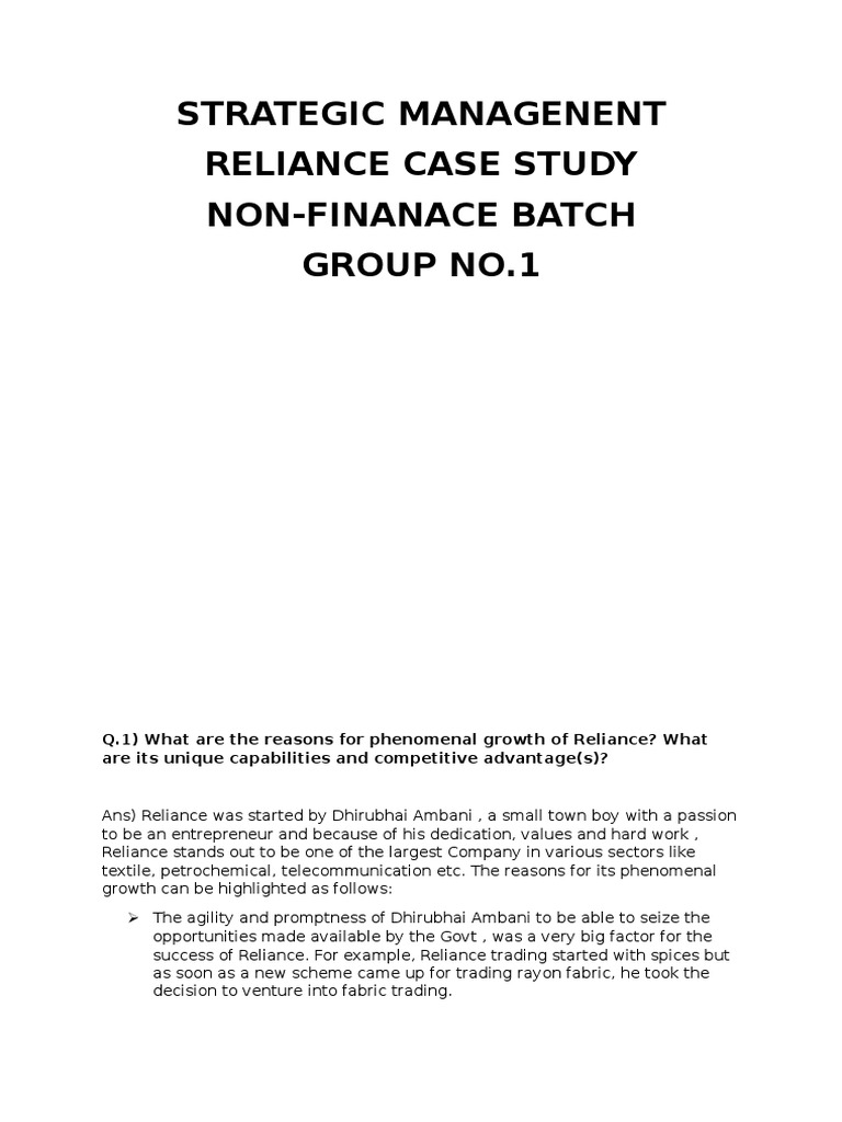 Reliance Case Study Pdf Business Economies