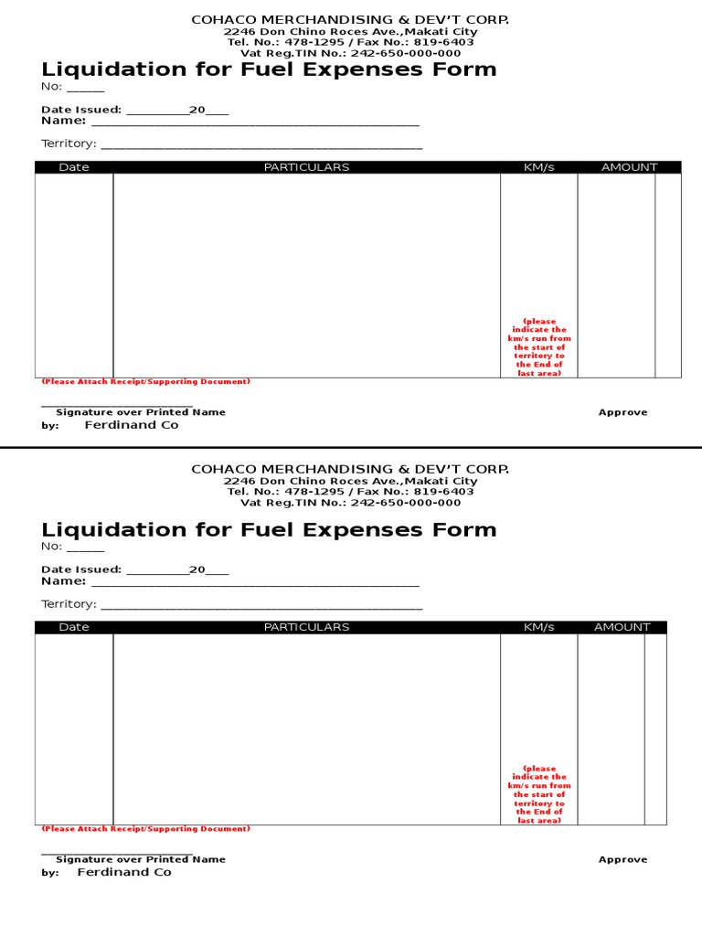 Fuel Expenses Liquidation Form | PDF