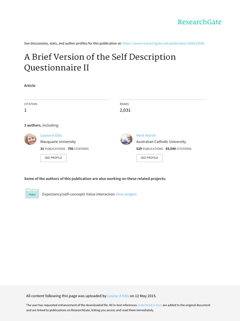 Brief Self Description Questionnaire II | PDF | Factor Analysis ...