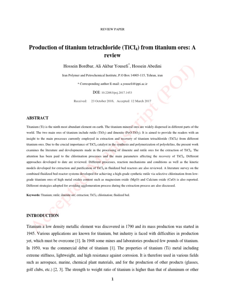 Titanium Tetrachloride Production Review | PDF | Titanium | Titanium ...