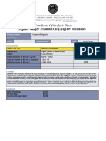 Organic Ginger Essential Oil (Zingiber Officinale) : Certificate of Analysis Sheet