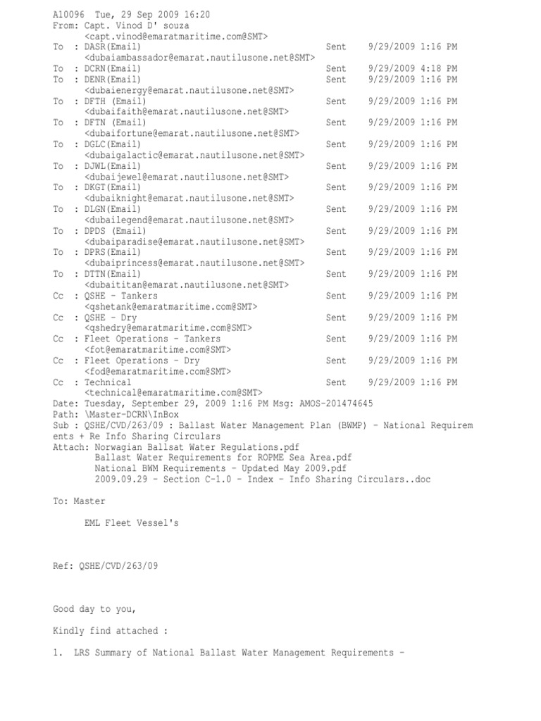 Updating Ballast Water Management Plans with Latest National