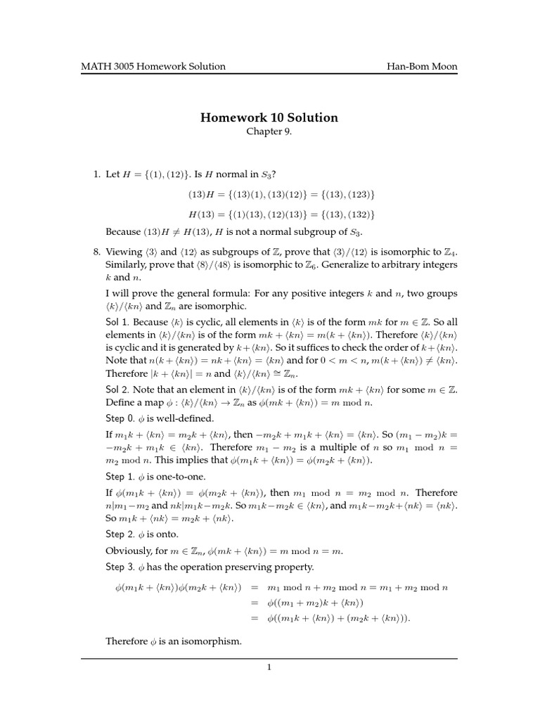 Homework Solution 10 PDF Mathematical Structures Algebraic Structures