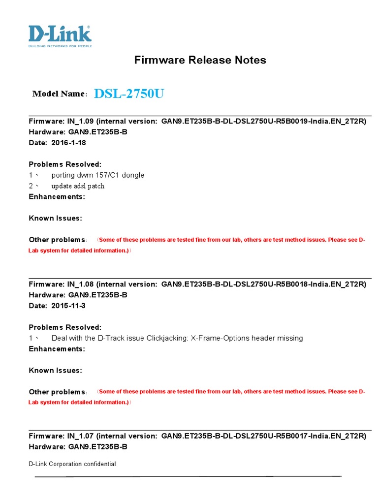 DSL-2750U Firmware Release Notes | PDF