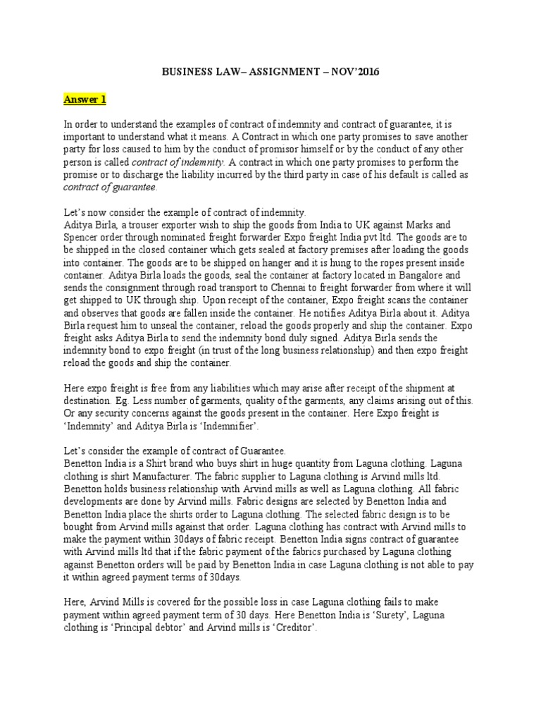 Assignment Business Law Nov16 PDF Guarantee Business