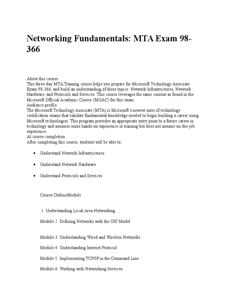 Networking Fundamentals Mta Exam 98 366 Pdf