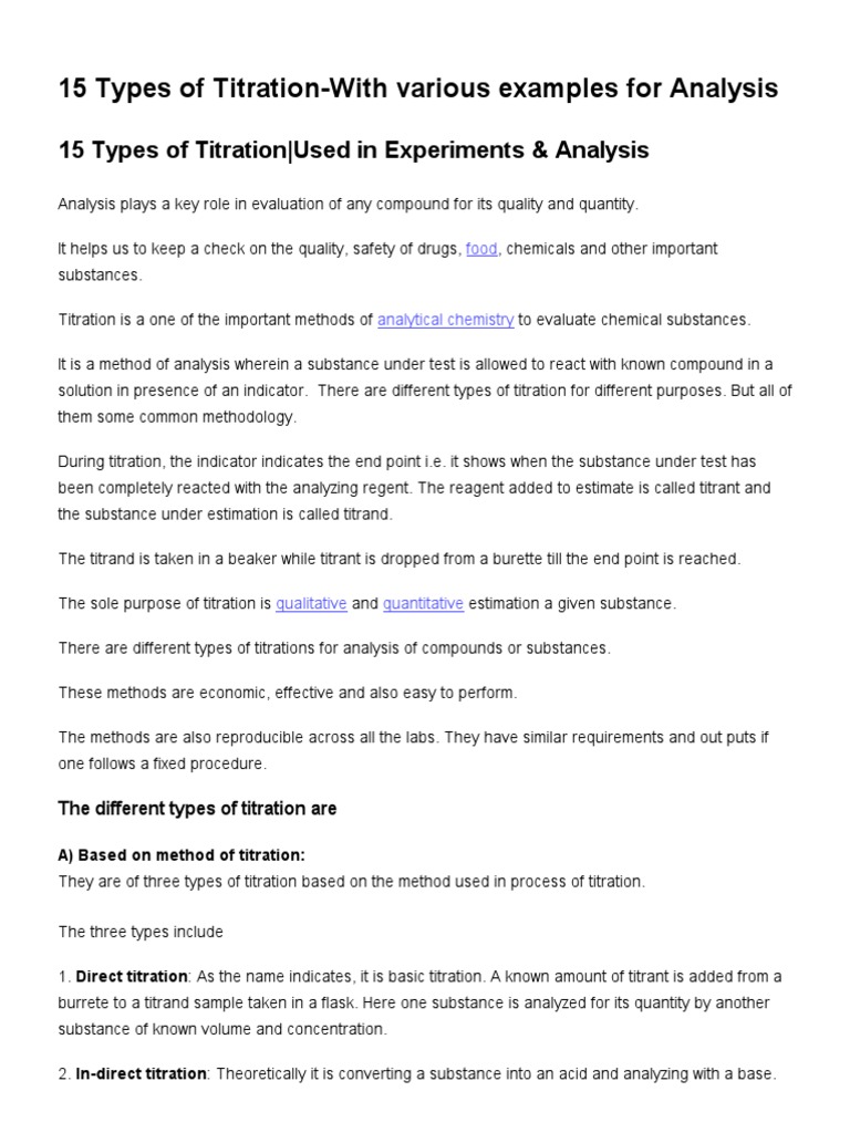 15 Types of TitrationWith Various Examples for Analysis Titration