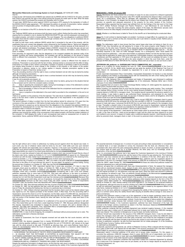 Laches as a Valid Defense Metropolitan Waterworks and Sewerage System