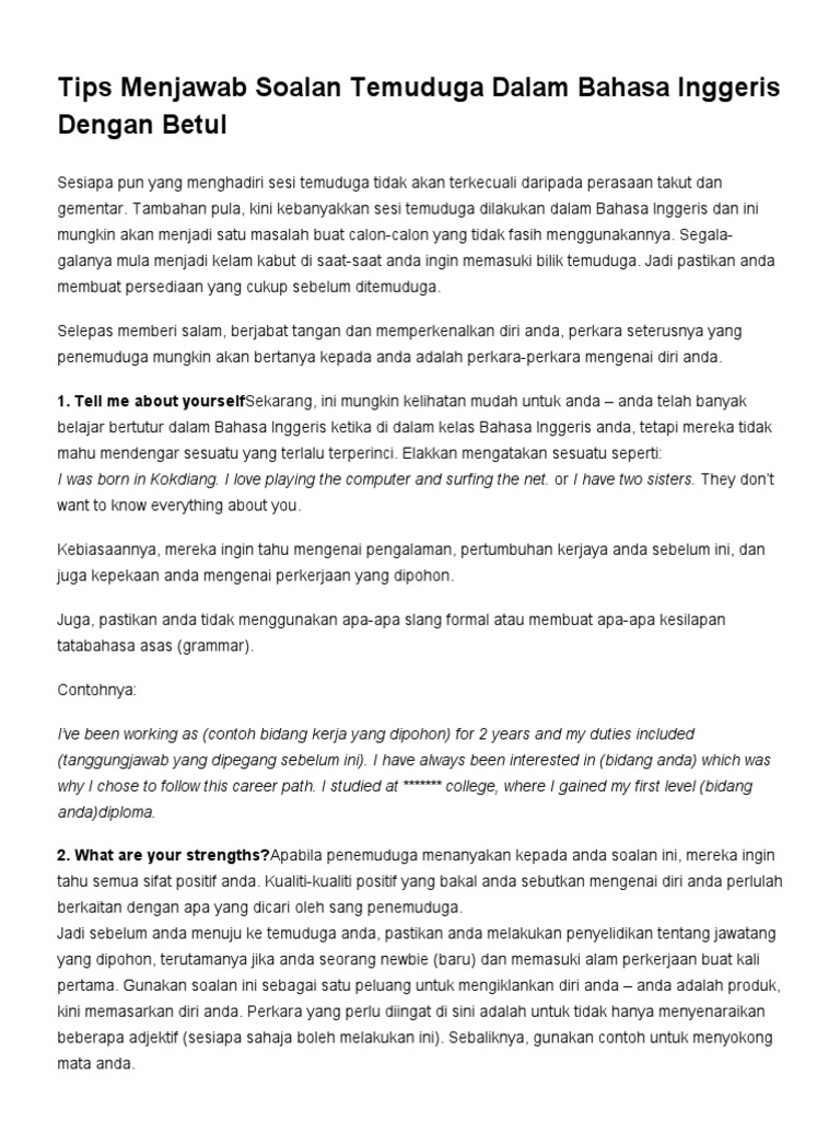 Jawapan English Semasa Temuduga