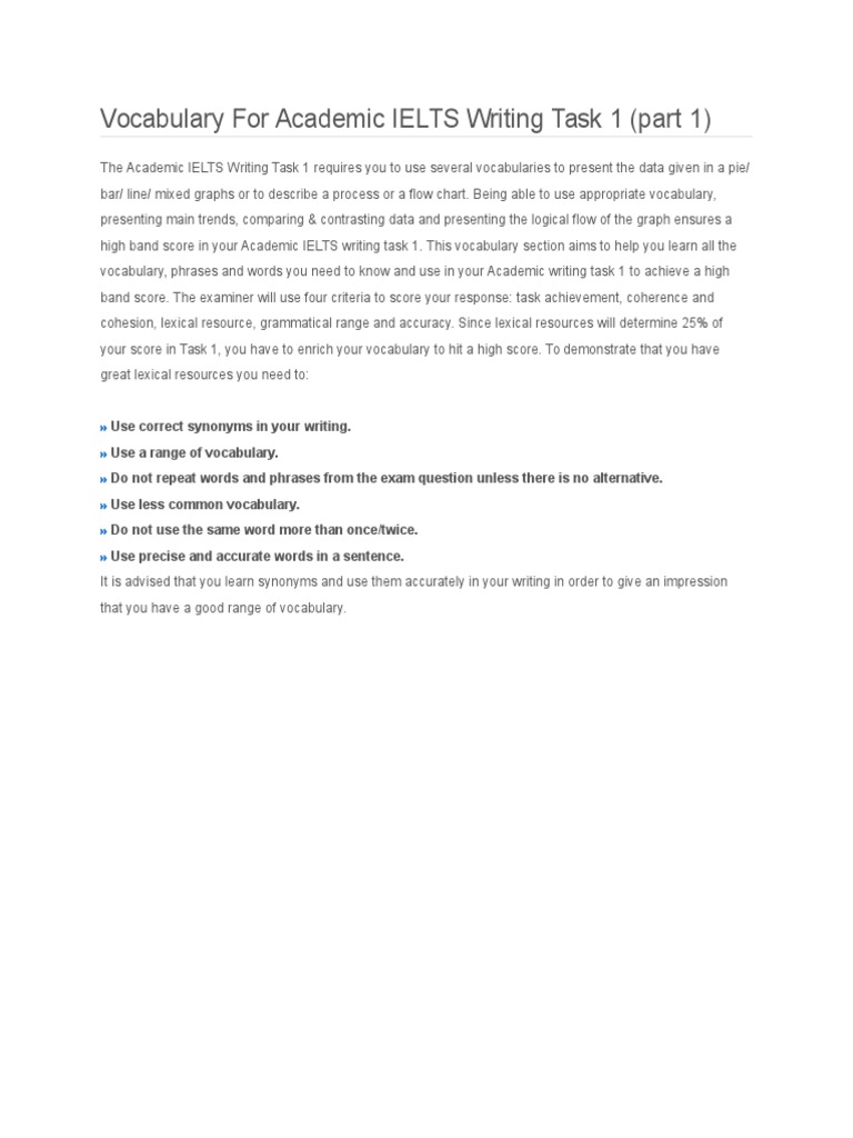 Vocabulary For Academic IELTS Writing Task 1 | PDF | Pie Chart | Chart