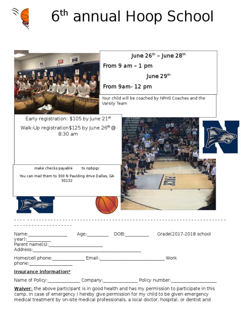 Hoop School Registration Form 2023 | PDF