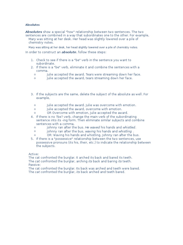 Understanding Absolutes in Writing | PDF | Language Arts & Discipline