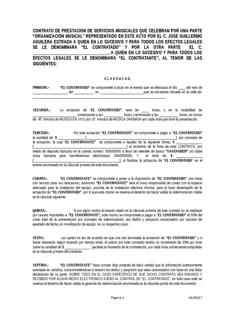 Modelo de Contrato Agrupacion Musical | PDF | Daños y perjuicios | Bancos