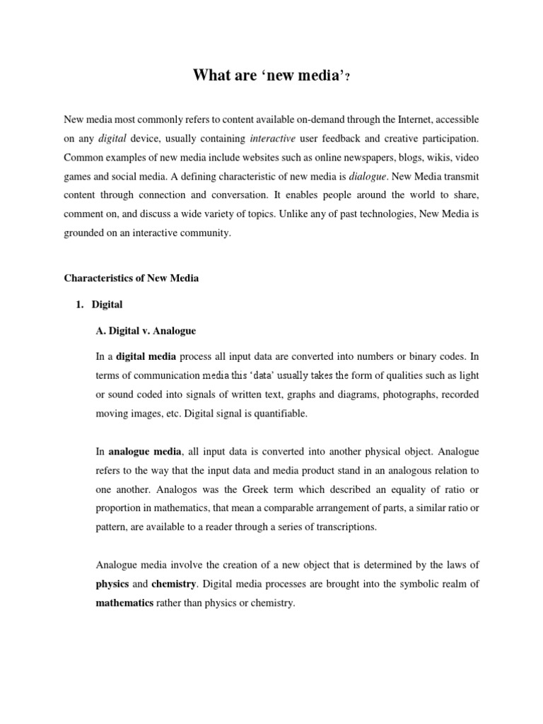 Characteristics of New Media Explained | PDF | New Media | Mass Media