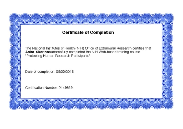 Nih Certificate Pdf