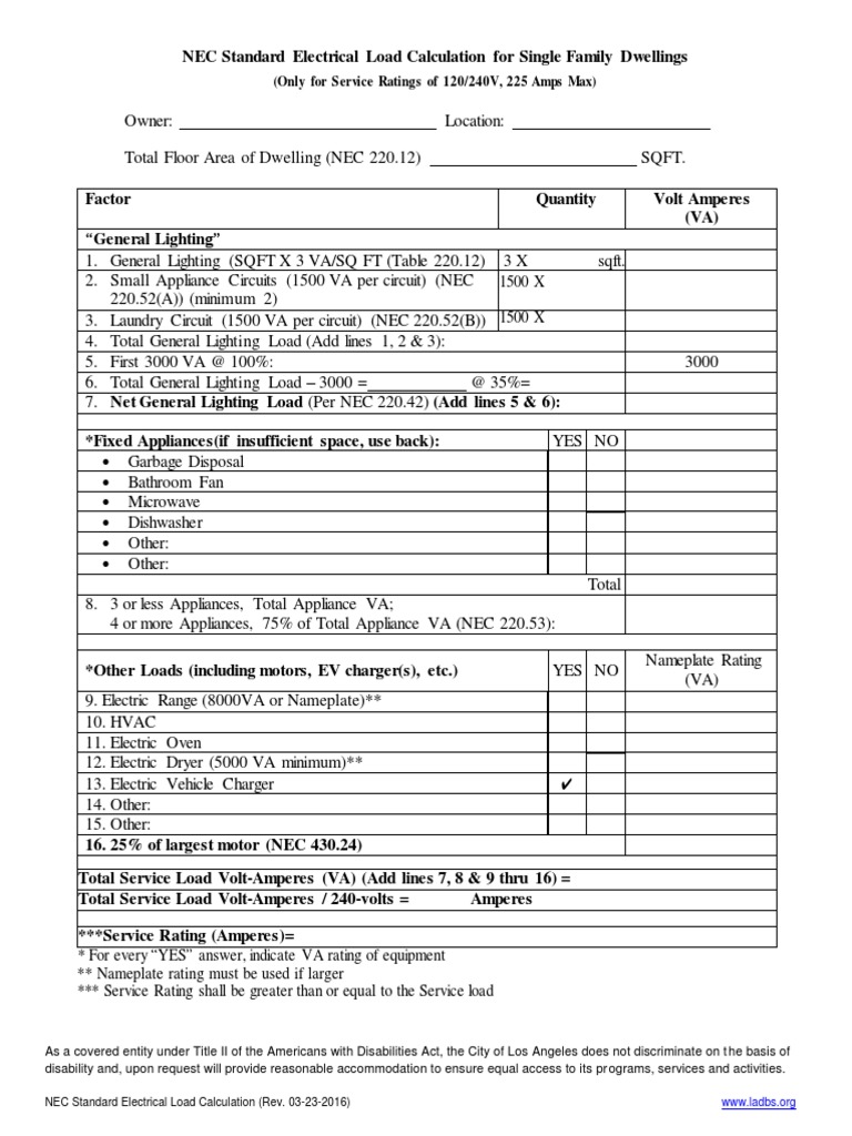 Sfd Electrical Vehicle Charger Service Load Calculation Form in Form 00